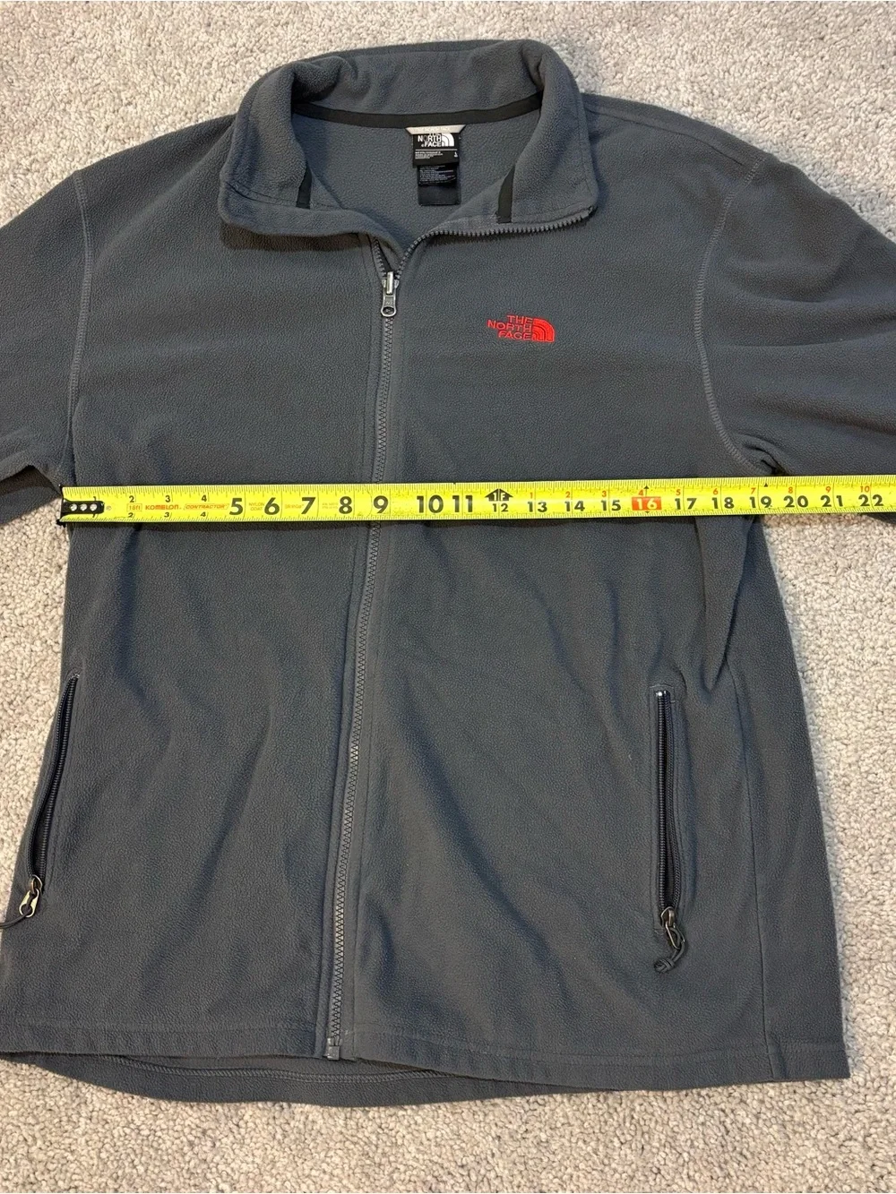 The North Face Men's Dark Gray Full-Zip Fleece Jacket with Red Logo